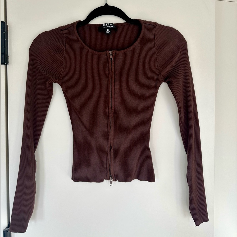 12th Tribe Brown Zip Up Top